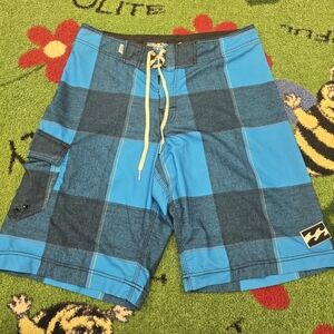 Billabong Blue Checkered Men's Swim Shorts Size: 33
